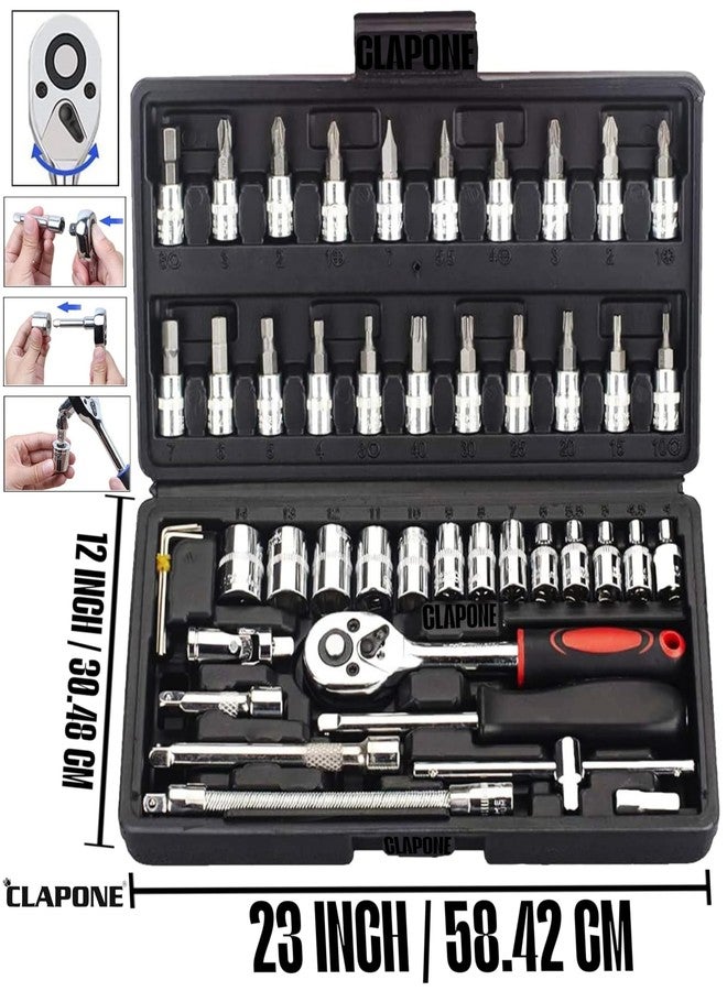 CLAPONE Tool Kit Socket Ratchet Wrench Goti Set/Socket Screwdriver Set/Socket Wrenches/Auto Repairs/Car/Motorcycle/Bike Repair/Set Socket Wrench/Screwdriver set/Bike Tool (46, Black) - Image 2